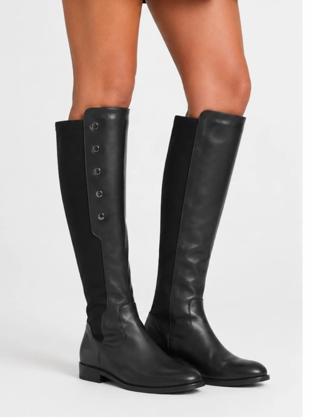 Tahari Black Over-the-Knee Button-Trim Riding Boots Women Size 8.5 Leather Upper